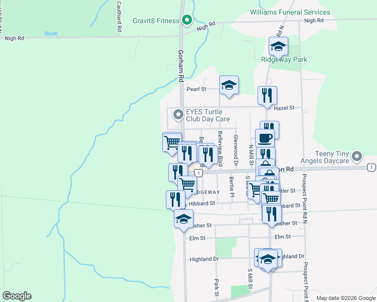 map of restaurants, bars, coffee shops, grocery stores, and more near 440 Regional Road 116 in Fort Erie