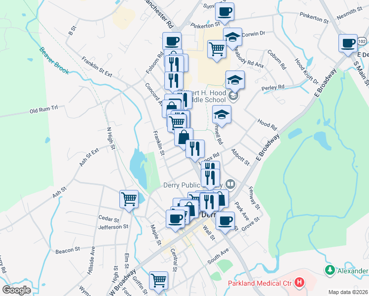 map of restaurants, bars, coffee shops, grocery stores, and more near 27a Crystal Avenue in Derry