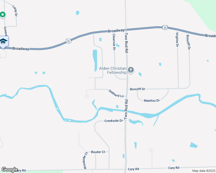 map of restaurants, bars, coffee shops, grocery stores, and more near 11588 Gebhard Ln in Alden