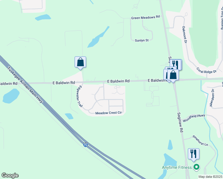 map of restaurants, bars, coffee shops, grocery stores, and more near 5080 East Baldwin Road in Holly