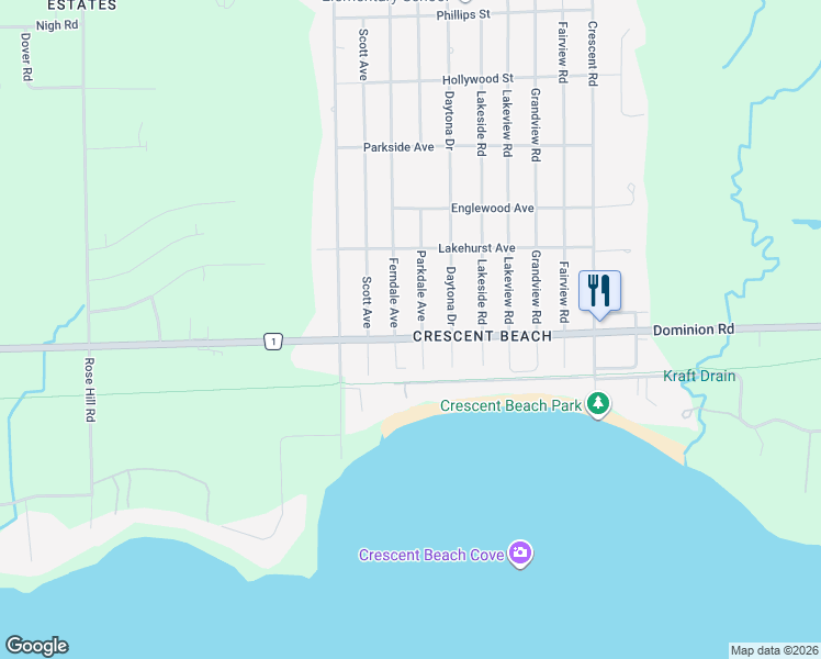 map of restaurants, bars, coffee shops, grocery stores, and more near in Fort Erie