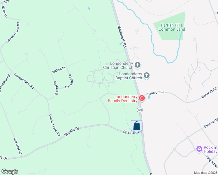 map of restaurants, bars, coffee shops, grocery stores, and more near 107 Fieldstone Drive in Londonderry