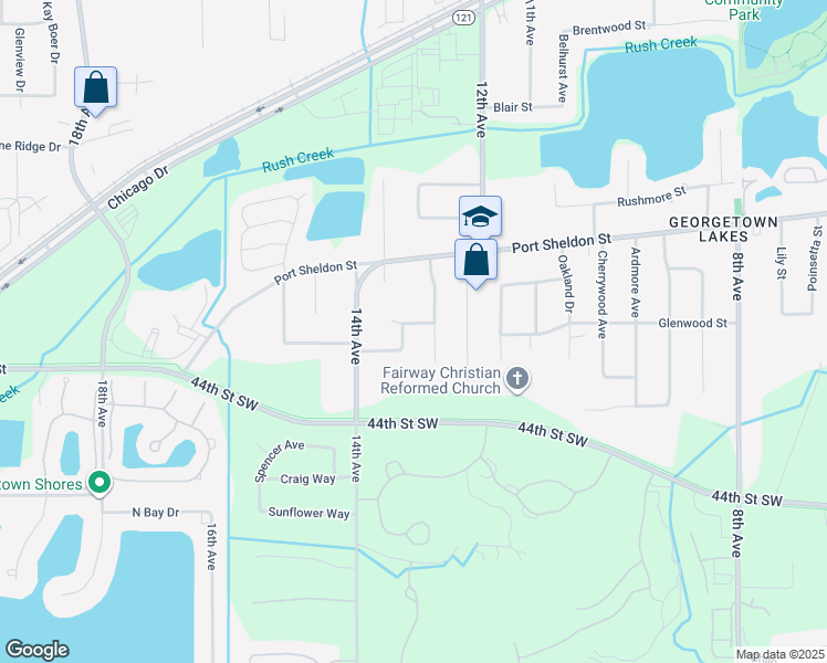 map of restaurants, bars, coffee shops, grocery stores, and more near 1340 Jeffery Street in Hudsonville