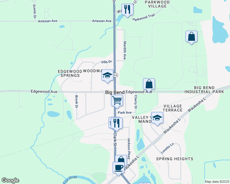 map of restaurants, bars, coffee shops, grocery stores, and more near Clark Street in Big Bend