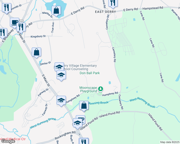 map of restaurants, bars, coffee shops, grocery stores, and more near 14 Humphrey Road in Derry