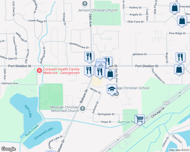 map of restaurants, bars, coffee shops, grocery stores, and more near 6544 28th Avenue in Hudsonville
