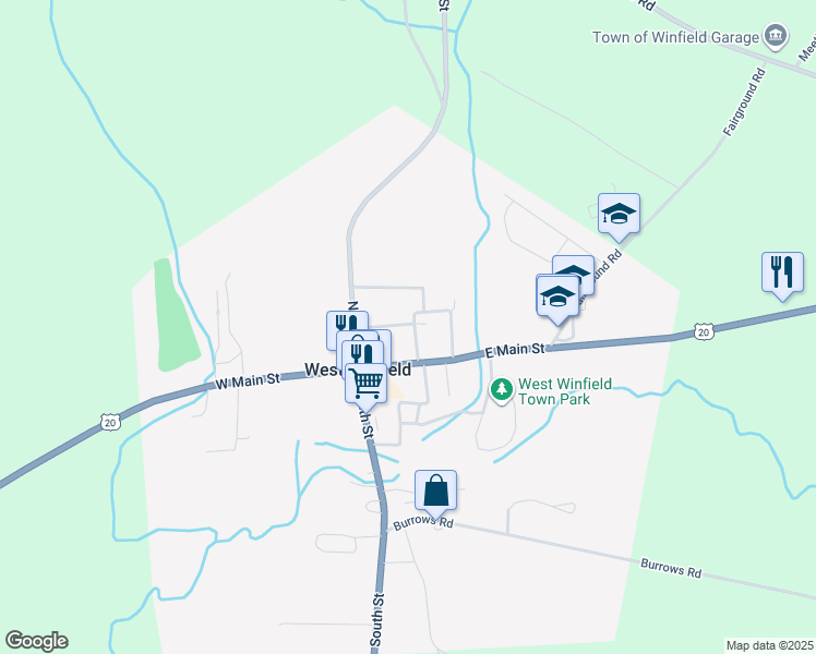 map of restaurants, bars, coffee shops, grocery stores, and more near 321 Carrier Street in West Winfield