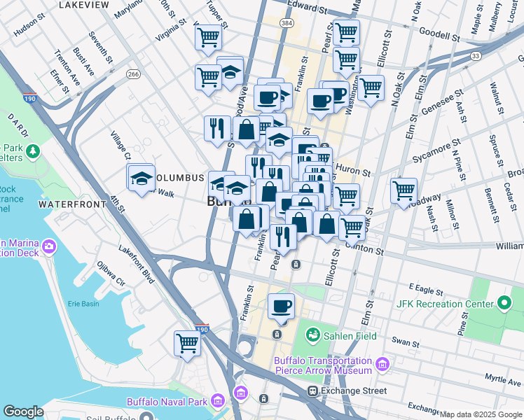 map of restaurants, bars, coffee shops, grocery stores, and more near in Buffalo