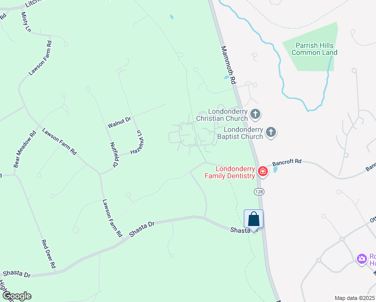 map of restaurants, bars, coffee shops, grocery stores, and more near 174 Fieldstone Drive in Londonderry