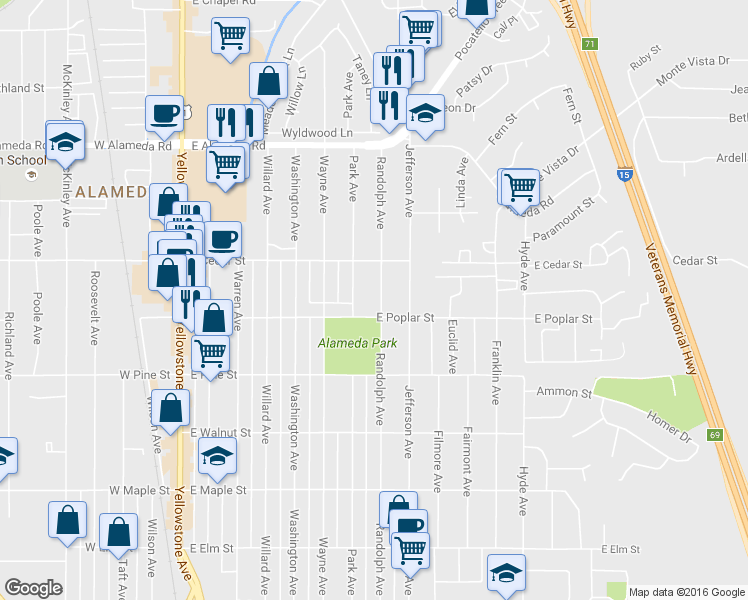 map of restaurants, bars, coffee shops, grocery stores, and more near 613 Randolph Ave in Pocatello