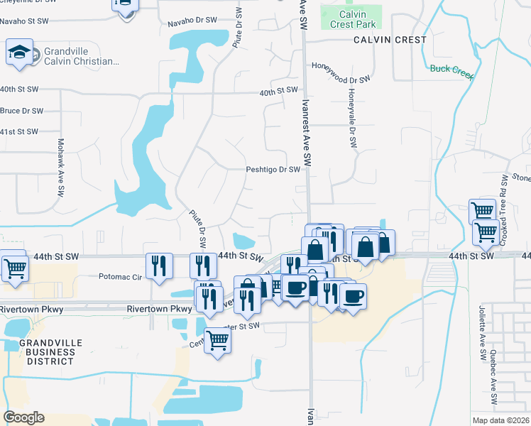 map of restaurants, bars, coffee shops, grocery stores, and more near 3224 Town Crossing Drive Private in Grandville