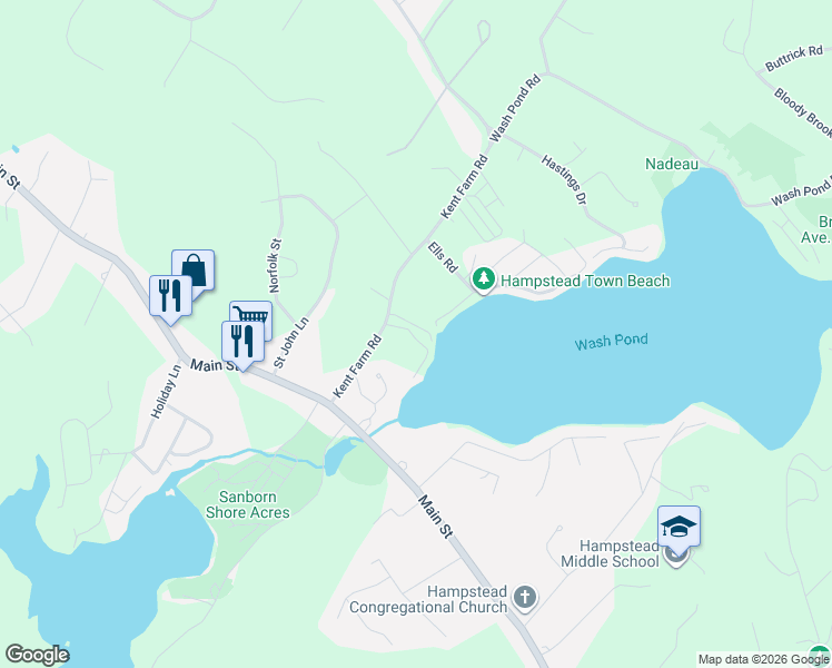 map of restaurants, bars, coffee shops, grocery stores, and more near 19 Sunset Avenue in Hampstead