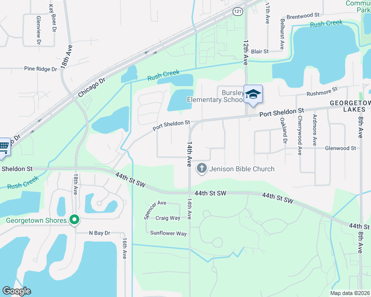 map of restaurants, bars, coffee shops, grocery stores, and more near 6454 14th Avenue in Hudsonville