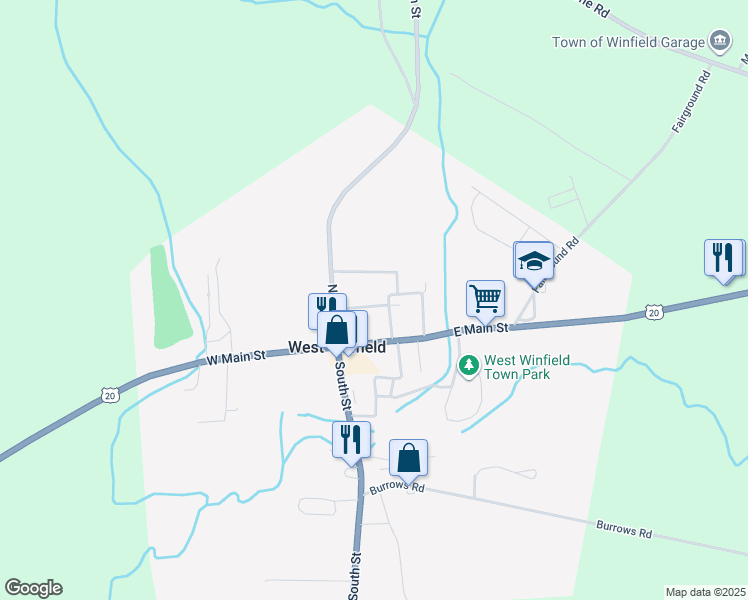 map of restaurants, bars, coffee shops, grocery stores, and more near 321 Carrier Street in West Winfield