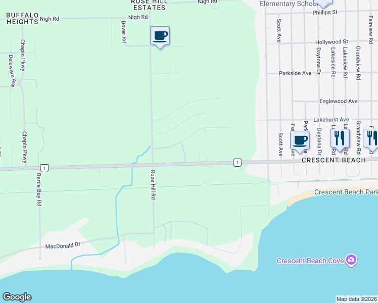 map of restaurants, bars, coffee shops, grocery stores, and more near 400 Brantford Avenue in Fort Erie
