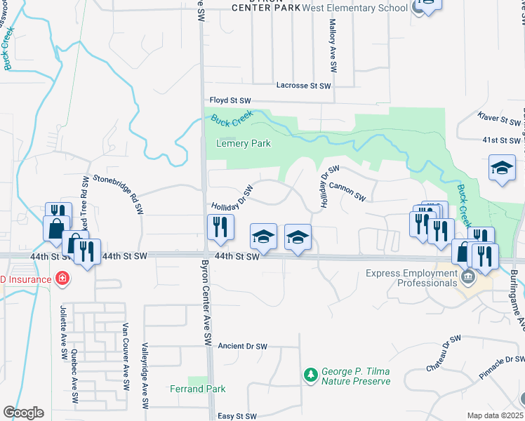 map of restaurants, bars, coffee shops, grocery stores, and more near 2238 Greenview Drive Southwest in Wyoming