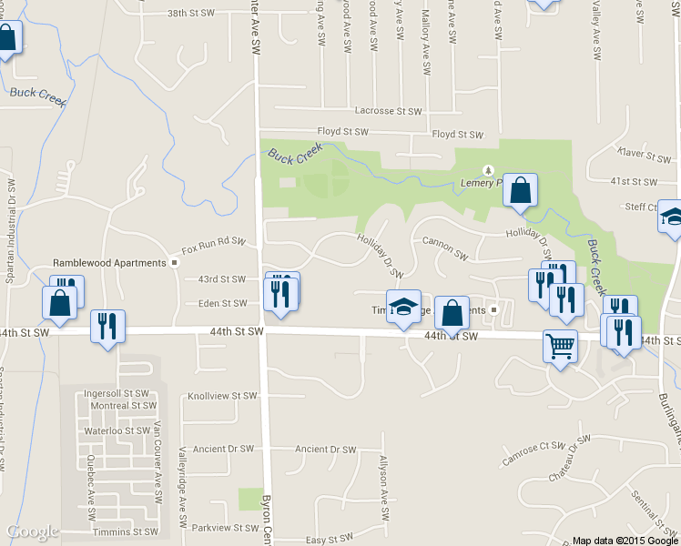 map of restaurants, bars, coffee shops, grocery stores, and more near 2238 Greenview Drive Southwest in Wyoming