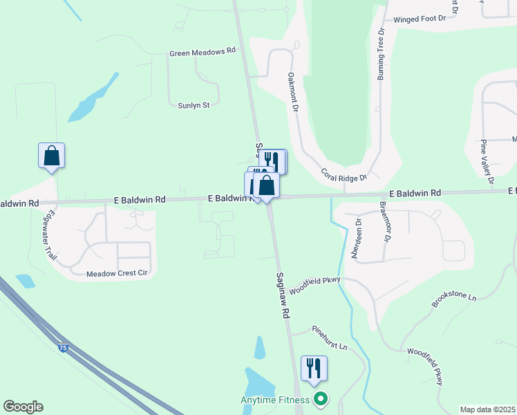 map of restaurants, bars, coffee shops, grocery stores, and more near 6300 South Saginaw Road in Grand Blanc