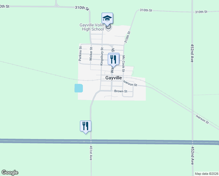 map of restaurants, bars, coffee shops, grocery stores, and more near 201-415 Brown Street in Gayville