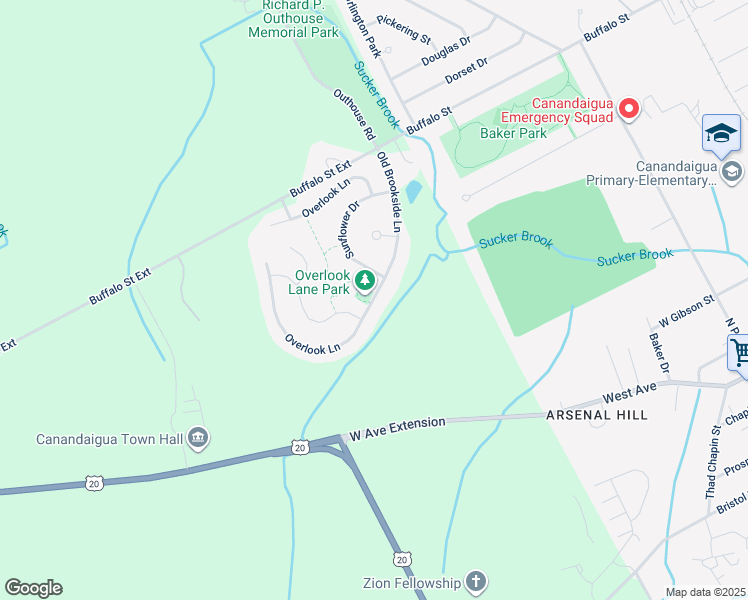 map of restaurants, bars, coffee shops, grocery stores, and more near 5228 Overlook Lane in Canandaigua