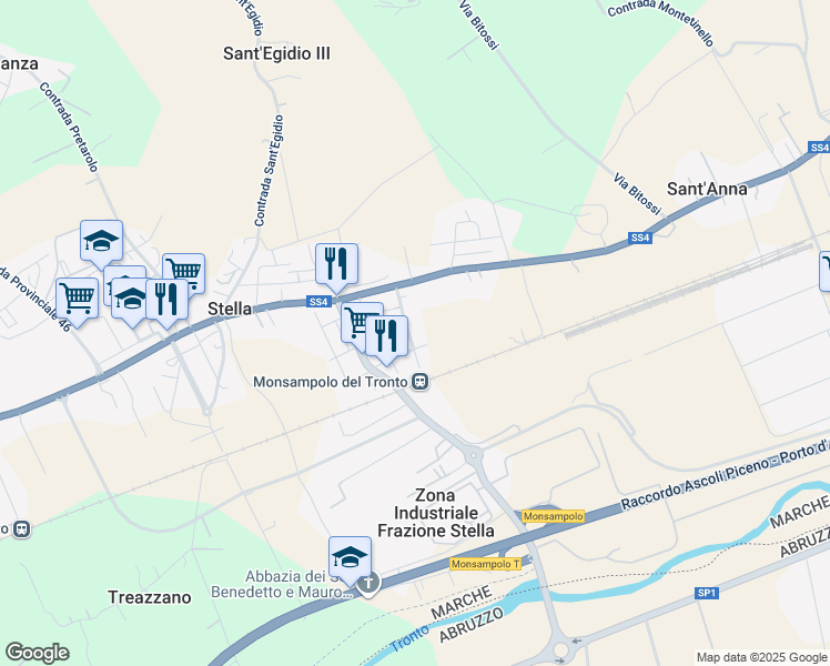 map of restaurants, bars, coffee shops, grocery stores, and more near 37 Via Colombo in Stella