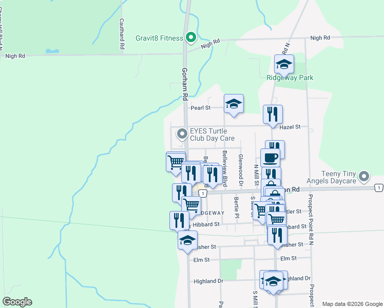 map of restaurants, bars, coffee shops, grocery stores, and more near 440 Regional Road 116 in Fort Erie