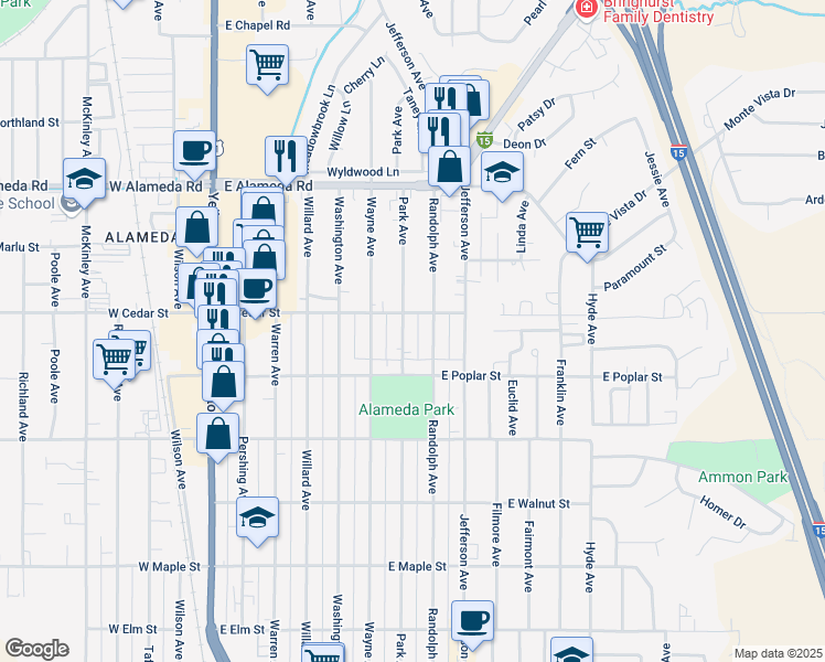 map of restaurants, bars, coffee shops, grocery stores, and more near 613-615 Randolph Avenue in Pocatello
