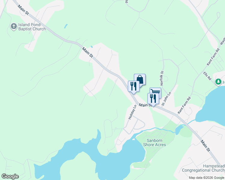 map of restaurants, bars, coffee shops, grocery stores, and more near 28 Longview Drive in Hampstead