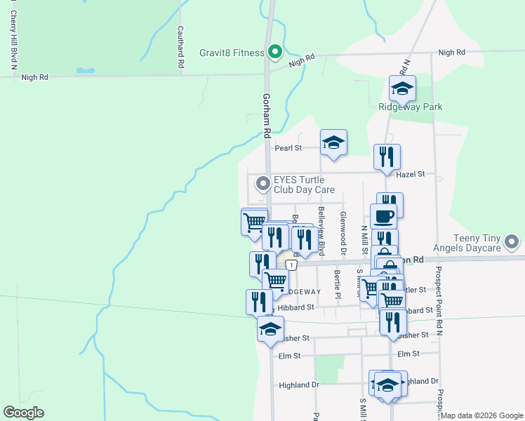 map of restaurants, bars, coffee shops, grocery stores, and more near 490 Carrie Avenue in Fort Erie