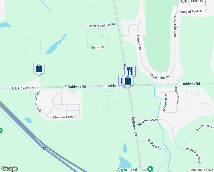 map of restaurants, bars, coffee shops, grocery stores, and more near 5239 East Baldwin Road in Holly