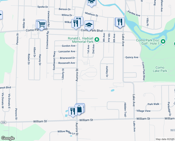map of restaurants, bars, coffee shops, grocery stores, and more near 23 Parkview Court in Lancaster
