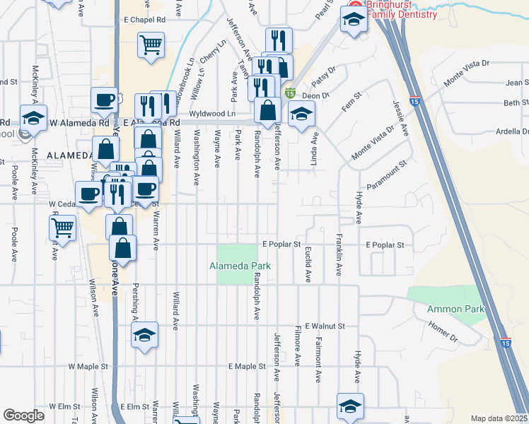 map of restaurants, bars, coffee shops, grocery stores, and more near 703 Randolph Avenue in Pocatello