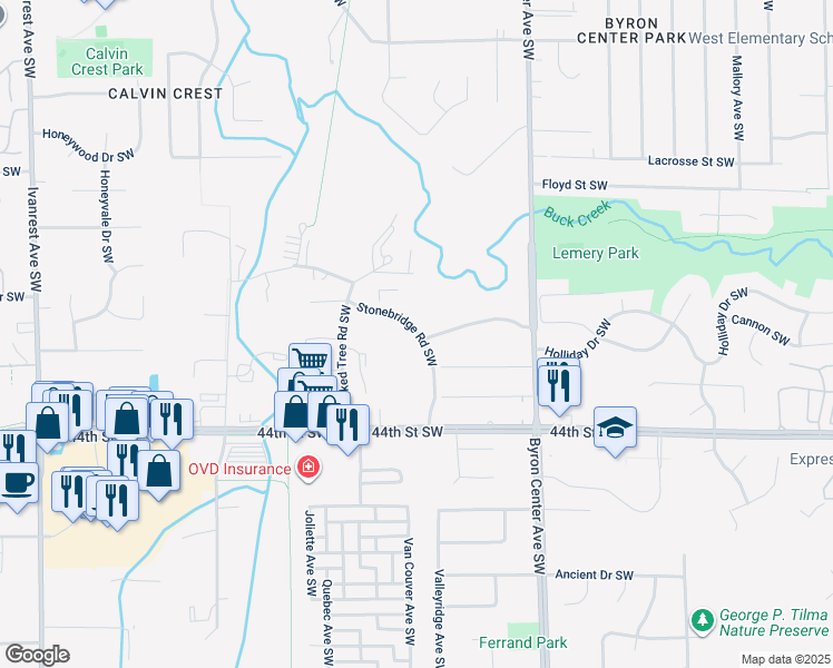 map of restaurants, bars, coffee shops, grocery stores, and more near 4283 Stonebridge Road Southwest in Wyoming