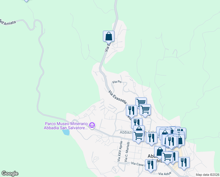 map of restaurants, bars, coffee shops, grocery stores, and more near 11 Via Esasseta in Abbadia San Salvatore