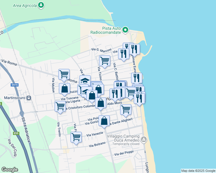 map of restaurants, bars, coffee shops, grocery stores, and more near 32 Via Ferdinando Magellano in Martinsicuro