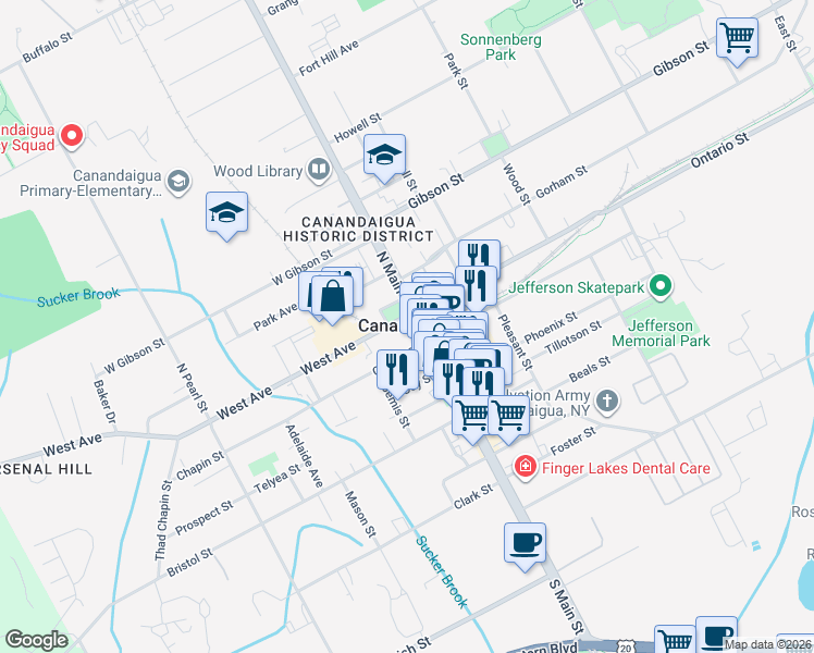 map of restaurants, bars, coffee shops, grocery stores, and more near in Canandaigua