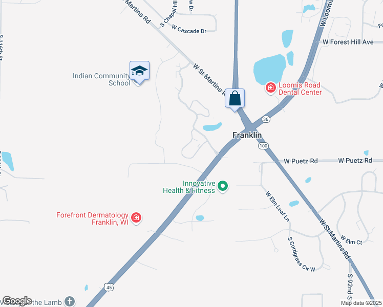 map of restaurants, bars, coffee shops, grocery stores, and more near 8683 South Deerwood Lane in Franklin