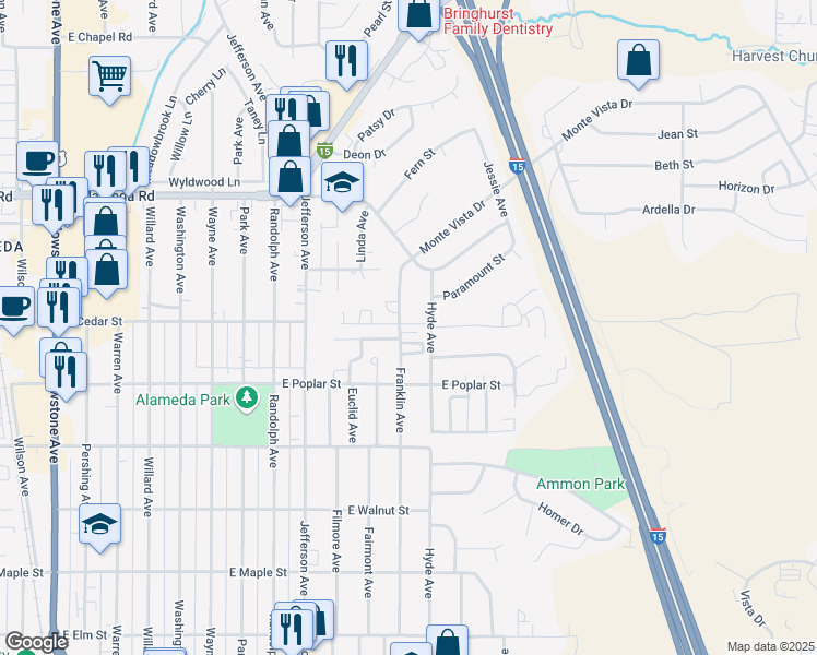 map of restaurants, bars, coffee shops, grocery stores, and more near 680 Franklin Avenue in Pocatello