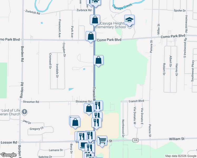 map of restaurants, bars, coffee shops, grocery stores, and more near 5042 U.S. 20 in Depew