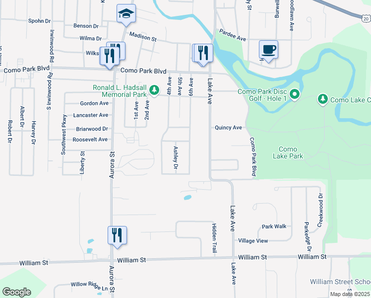 map of restaurants, bars, coffee shops, grocery stores, and more near 33 Parkside Drive in Lancaster