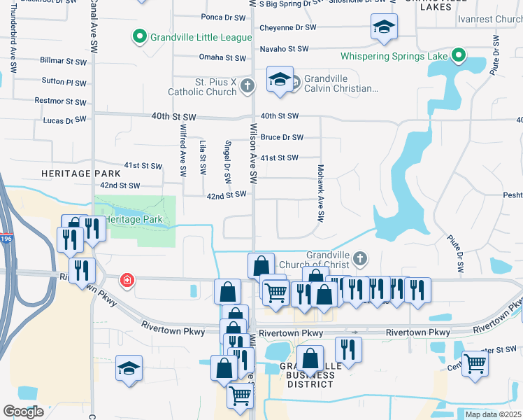 map of restaurants, bars, coffee shops, grocery stores, and more near in Grandville