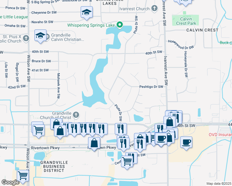 map of restaurants, bars, coffee shops, grocery stores, and more near 4179 Peshtigo Court Southwest in Grandville