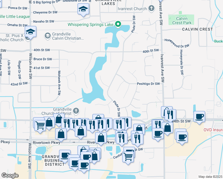 map of restaurants, bars, coffee shops, grocery stores, and more near 4179 Peshtigo Court Southwest in Grandville