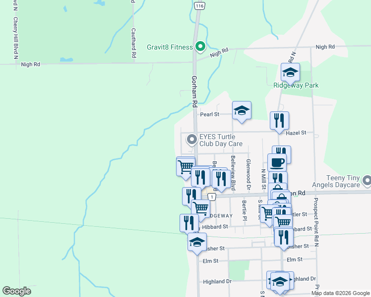 map of restaurants, bars, coffee shops, grocery stores, and more near 490 Carrie Avenue in Fort Erie