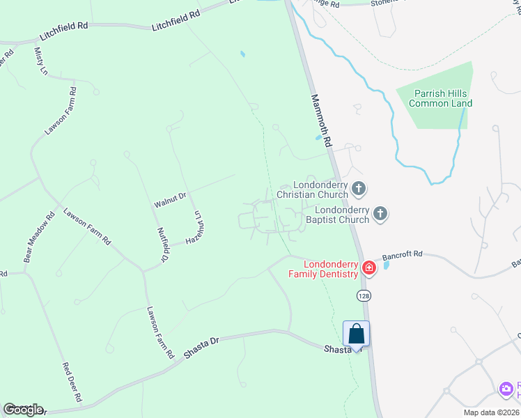 map of restaurants, bars, coffee shops, grocery stores, and more near 128 Fieldstone Drive in Londonderry