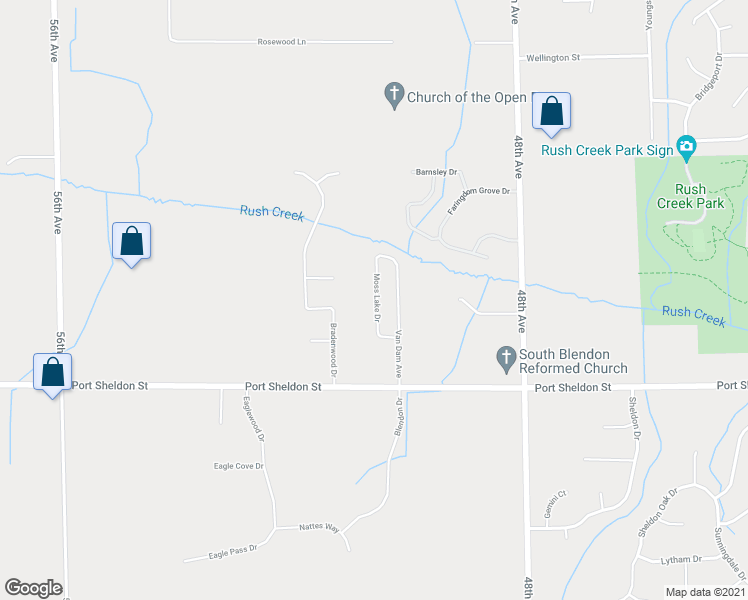 map of restaurants, bars, coffee shops, grocery stores, and more near 6541 Moss Lake Drive in Hudsonville