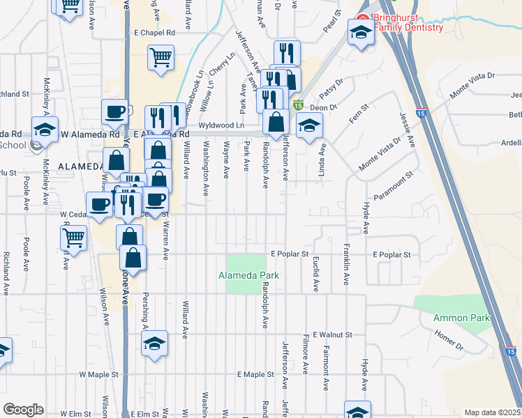 map of restaurants, bars, coffee shops, grocery stores, and more near 703 Randolph Avenue in Pocatello