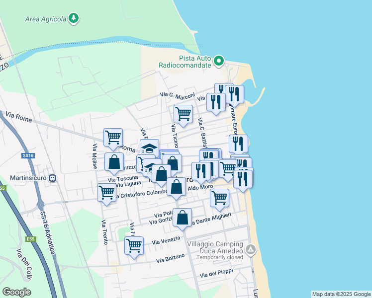 map of restaurants, bars, coffee shops, grocery stores, and more near 32 Via Ferdinando Magellano in Martinsicuro
