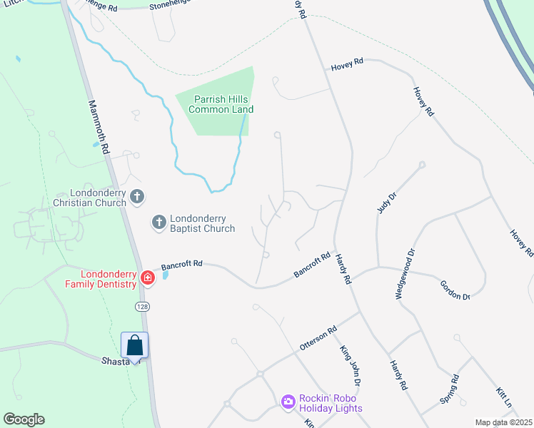 map of restaurants, bars, coffee shops, grocery stores, and more near 22 South Parrish Drive in Londonderry