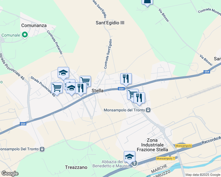 map of restaurants, bars, coffee shops, grocery stores, and more near 93 Via Salaria in Stella